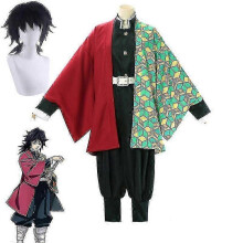 (L, With wig) Anime Demon Slayer Kimetsu No Yaiba Kimono Uniform Tomioka Giyuu Costume For Men Women Kids_s