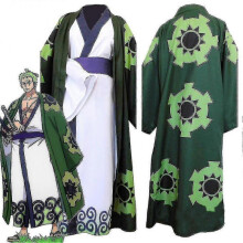 (M, Wig and Costume) Anime Roronoa Zoro Costume Wano Kuni Kimono Robe Suit Outfits Carniva