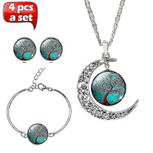 Glass Chon Necklace Earrings Blet Set (4 Pieces In Total)