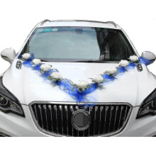 (blue) Wedding Car Flower Plate Ribbon Bows Set For All Car S