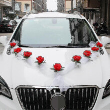 (white and red) Wedding Car Flower Plate Ribbon Bows Set For All Car S
