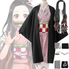 (M, Outfits with Wig) Demon Slayer Kamado Nezuko Costume Outfits Anime Set
