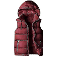 (XL, Wine Red) Men's Slim Fit Padded Vest with Removable Hood, Sleeveless Jacket Waistcoat