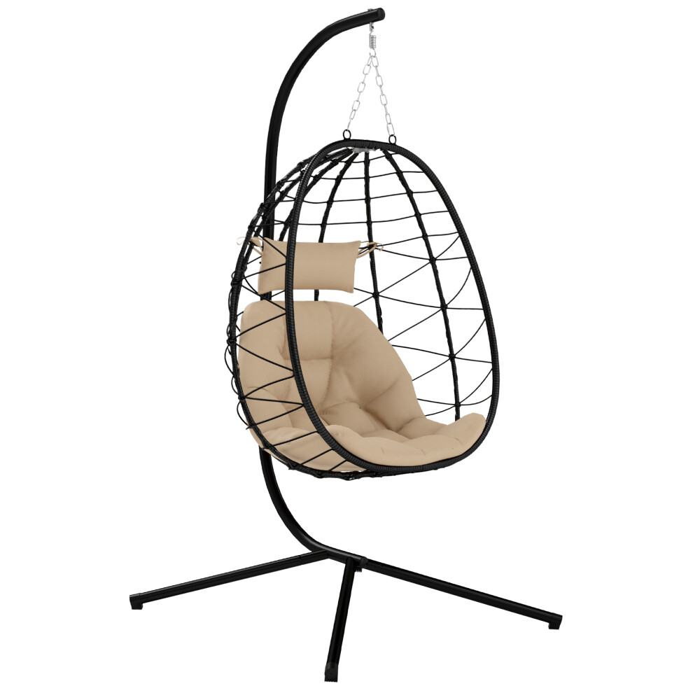 Hanging Egg Chair Outdoor Indoor Garden Swing with Stand and Thickened Cushion Foldable Basket Headrest Khaki-image-OPC-PKYZJFF-NEW
