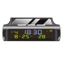 Car Digital Thermometer LCD Clock Solar Powered Car Dashboard Clock With Time, Date, And Temperature Display
