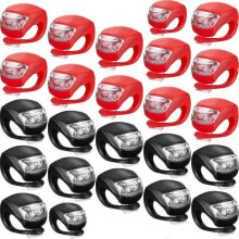 (24pcs red and black)16/24pcs Clip-On Front & Rear Silicone LED Bike Lights, Waterproof for Night Riding