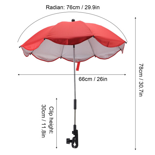 Universal 14in Stroller Umbrella Red Silver Glue Wind & UV Resistant 1