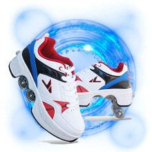 Roller Skates Unisex Inline And Quad Convertible, 2-In-1 Multi-Purpose Shoes, Adjustable Beginner Skates, Blue EUR39