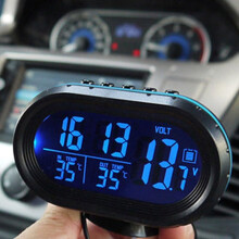 12V Digital Car Clock Thermometer Voltmeter With LED Temperature Readout Car Dashboard Gauge Blue