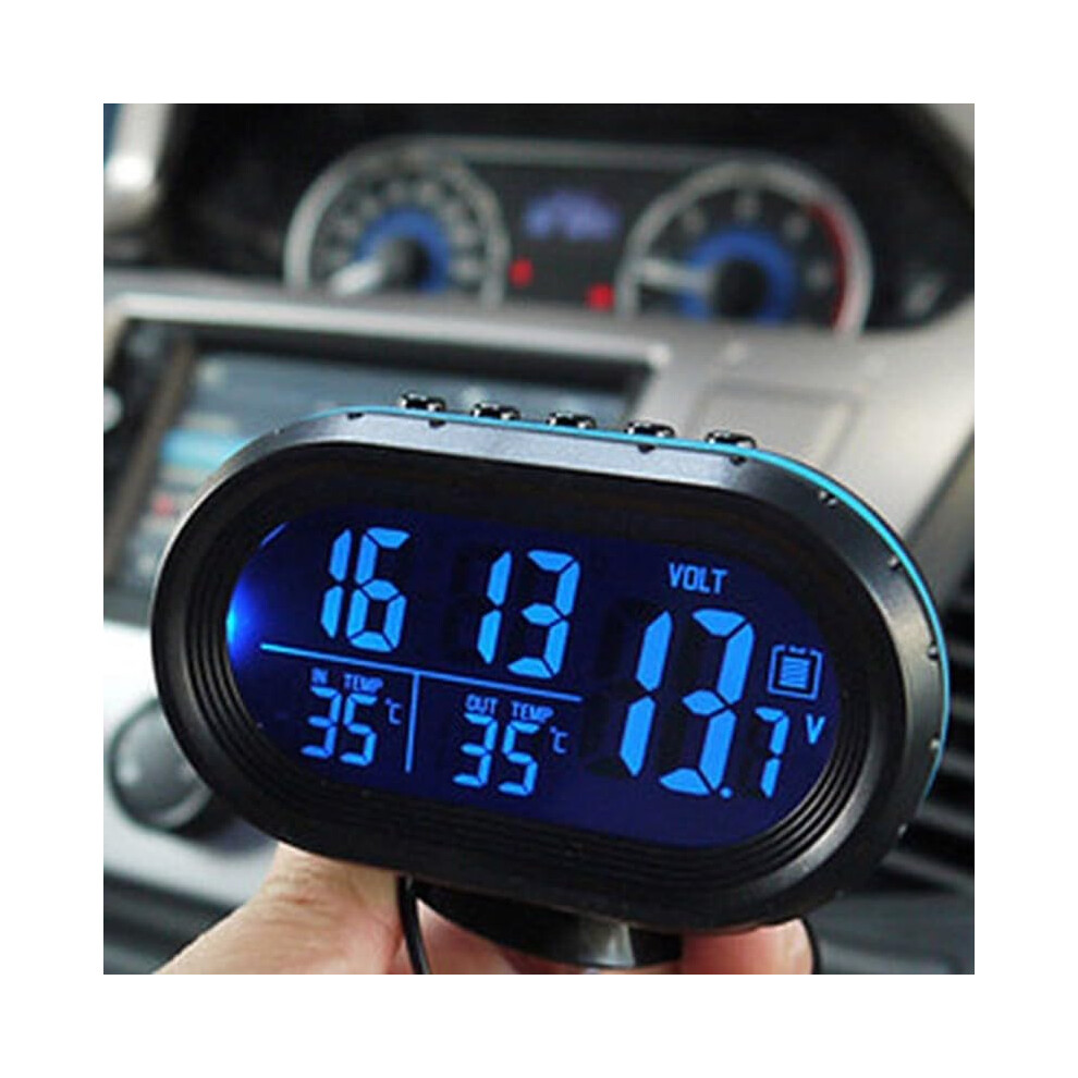 12V Digital Car Clock Thermometer Voltmeter With Led Temperature Readout Car Dashboard Gauge Blue 9084446320756