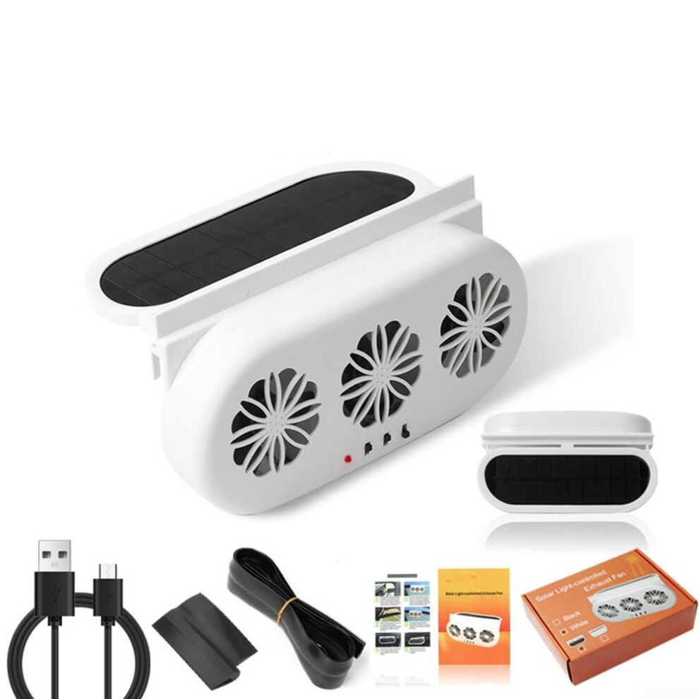 Solar Powered Car Ventilation Fan Triple Head, Abs Material Purifier, Three Usb Charging Ports, 23X11.3x5.2 Cm 9016109312082