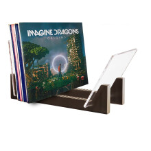 Vinyl Record Storage Solid Wood With Clear Acrylic Holder 12 Inch LPs And 7 Inch Singles Holds 50 Albums Modern Black