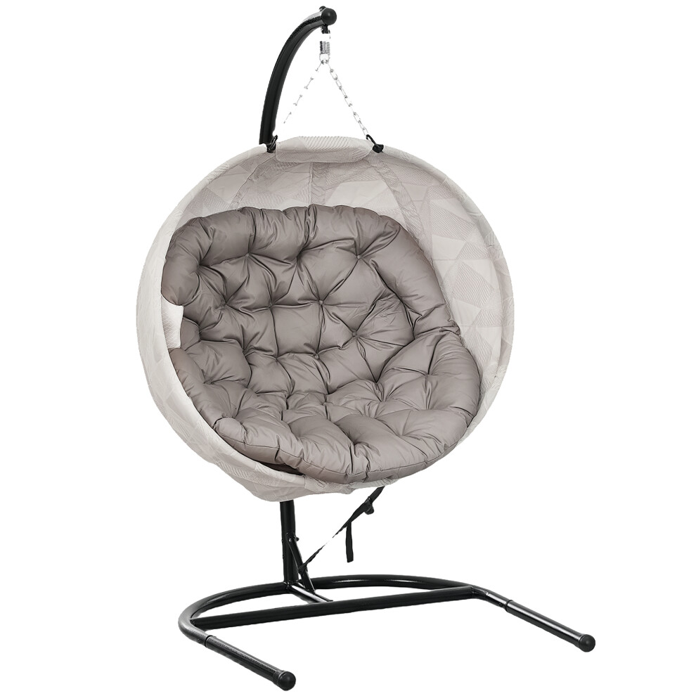 Outdoor Garden Swing Chair with Stand Egg Hanging Chair with Thick Cushion & Cup Holder Indoor & Patio Use Sand Brown-image-OPC-PKYZPCH-NEW