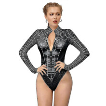 (M, style2) Women Spiderman Skeleton Bone Frame Leotard Bodysuit Halloween Party Fancy Dress Cosplay Costume