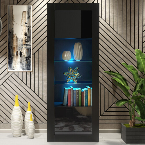 Creative Furniture Illume 170cm Display Cabinet LED - Black Gloss Doors