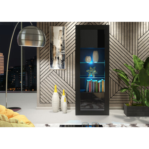 Creative Furniture Illume 170cm Display Cabinet LED - Black Gloss Doors 1