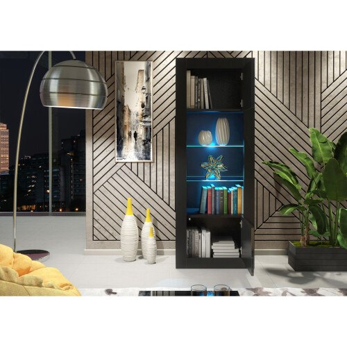 Creative Furniture Illume 170cm Display Cabinet LED - Black Gloss Doors 2
