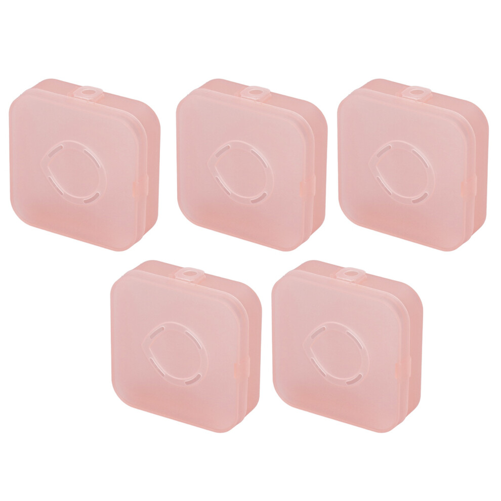 Pink Set Of 5 Transparent Plastic Powder Puff Containers 8Cm X 8Cm X 8Cm
