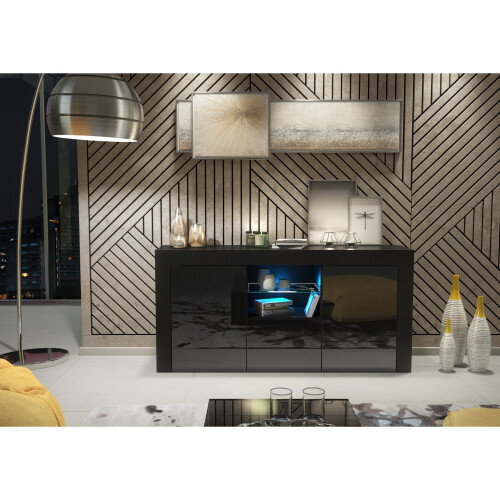 Creative Furniture Aurora 145cm Sideboard LED - Black Gloss Doors 1