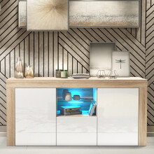 Aurora 145cm Sideboard LED - Oak & White Gloss Doors
