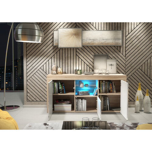 Creative Furniture Aurora 145cm Sideboard LED - Oak & White Gloss Doors 2