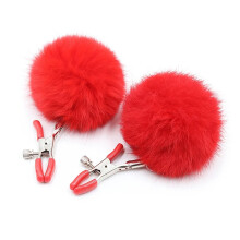 Metal Nipple Clamp with Plush Ball Women Fetish Breast Labia Clip Stimulation Massager BDSM Bondage Sex Toys Red