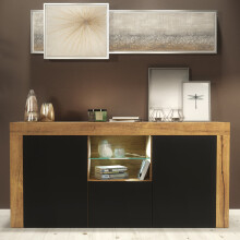 Aurora 145cm Sideboard LED - Oak & Black Matt Doors