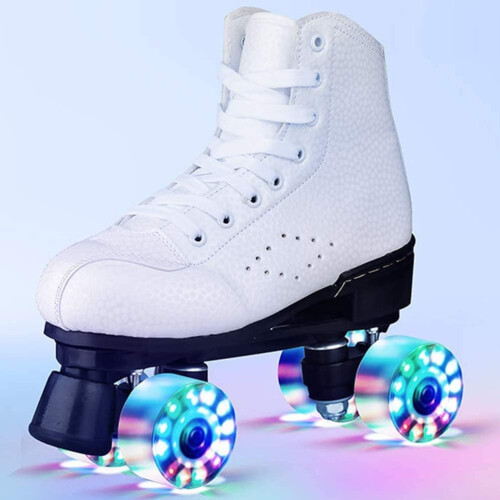Roller Skating Shoes With LED Lights, Double-Row Wheels, Size 38 White 1