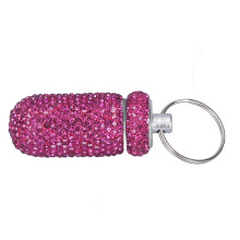 Rhinestone Portable Drug Case 4.5ml Purple Waterproof Keychain