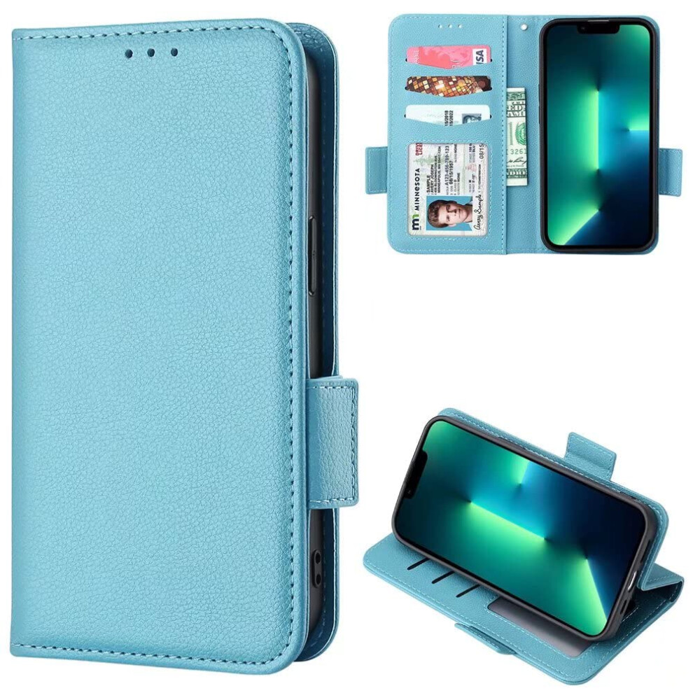 Leather Wallet Folio Stand View Cover Magnetic Closure Card Slots Case For Oppo Reno13 Pro 5G Cyan Blue 9016109313348