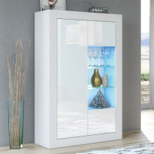 Arcadia 140cm Display Cabinet LED - White Gloss Doors