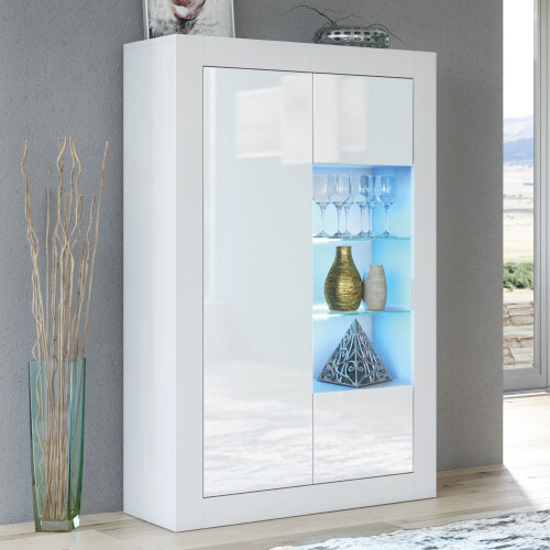 Creative Furniture Arcadia 140cm Display Cabinet LED - White Gloss Doors