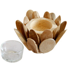 4Pcs Wooden Flower Candle Holder With Petals Design For Tea Light