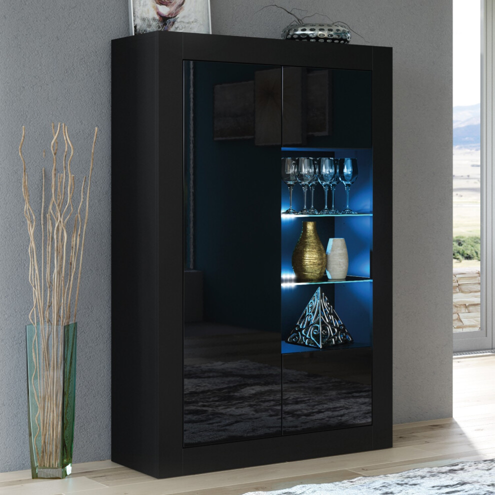 Creative Furniture Black Arcadia 140Cm Display Cabinet 140Cm Led - Gloss Doors