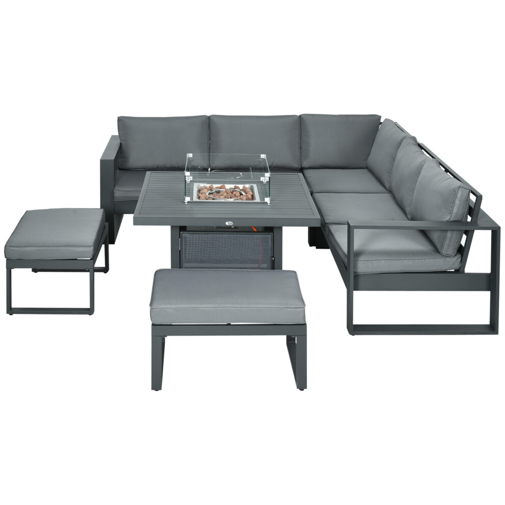 Aluminium Garden Furniture Set with Fire Pit Table 6-Piece Outdoor Patio Sofa Set with Cushions Loveseats & Footstools Grey-image-OPC-PKZ2DVB-NEW
