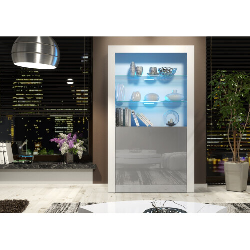 Creative Furniture Spectrum 170cm Display Cabinet LED -White & Grey Gloss Doors 1