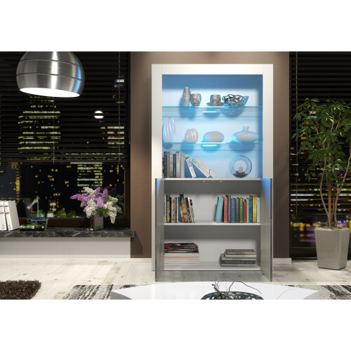 Creative Furniture Spectrum 170cm Display Cabinet LED -White & Grey Gloss Doors 2