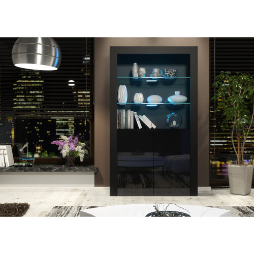 Creative Furniture Spectrum 170cm Display Cabinet LED - Black Gloss Doors 1