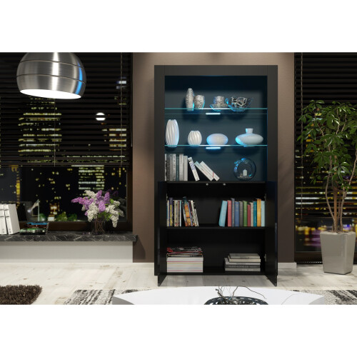 Creative Furniture Spectrum 170cm Display Cabinet LED - Black Gloss Doors 2