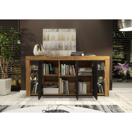 Creative Furniture Eden 164cm Sideboard LED - Oak & Black Matt Doors 2