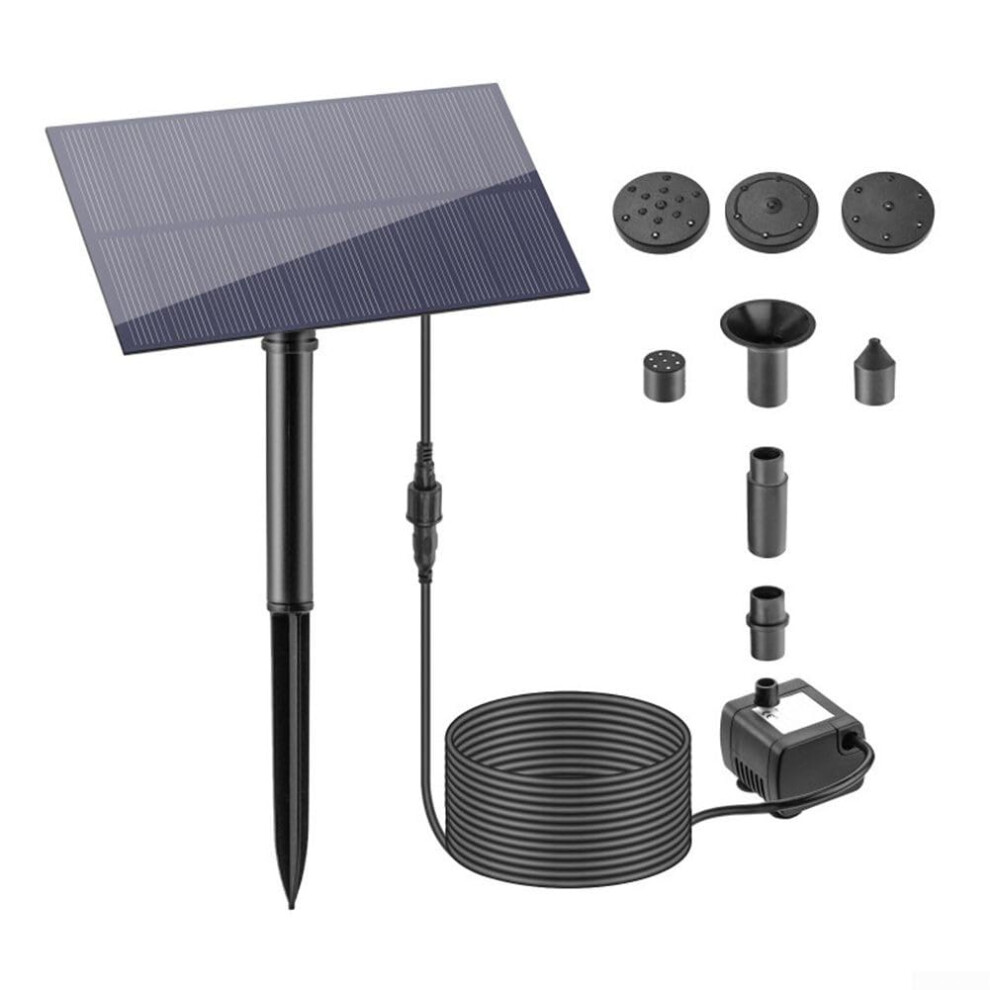 Solar Water Pump Fountain 5W 5V Plug-In Panel, Brushless Motor, 160L/H, 50Cm Spray Height, Black Garden Pond Bird Bath 9354506184605