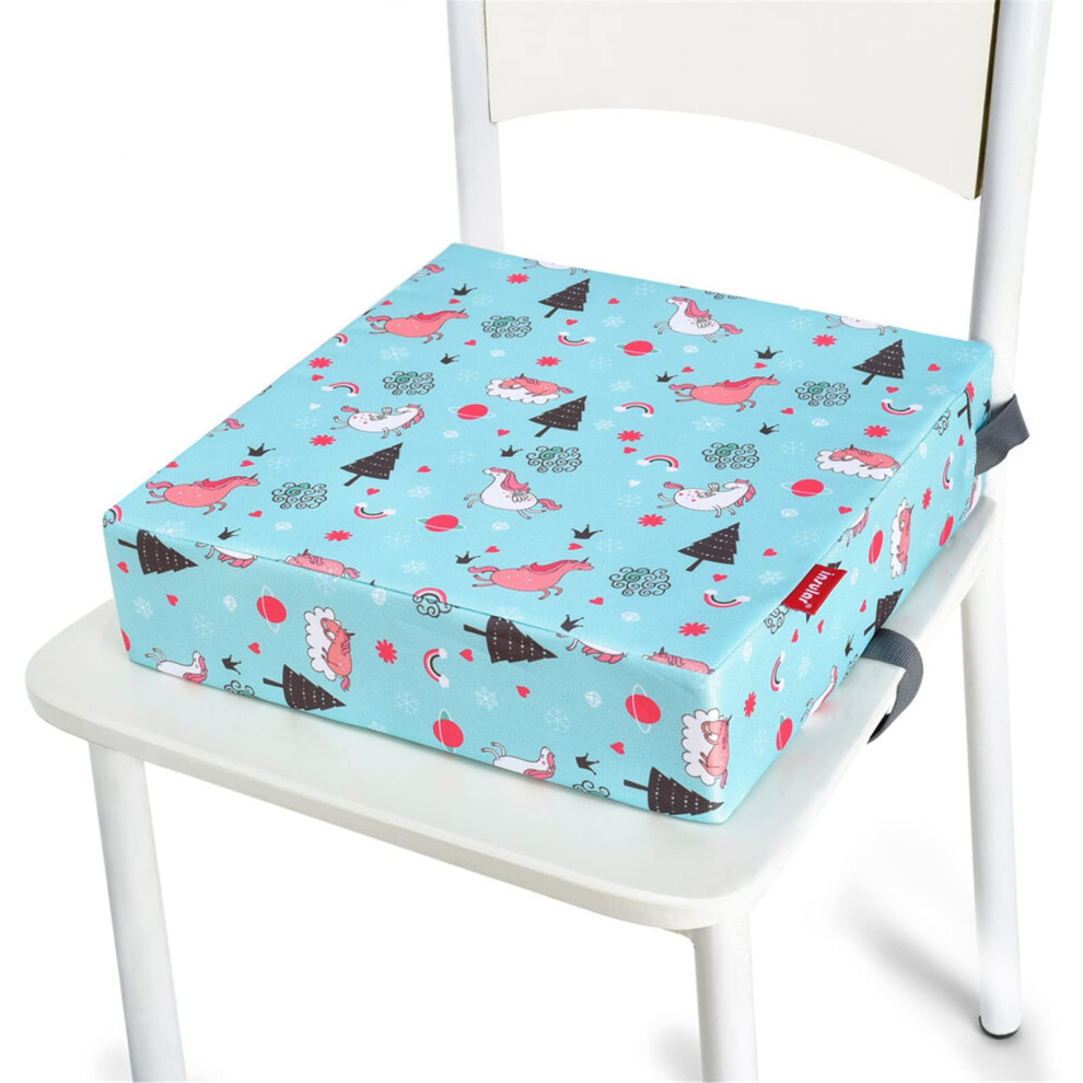 Toddler Baby Booster Seat 32X32x8 Cm Unicorn Washable Chair Pad, Portable Dismountable Travel Cushion With Straps Pink