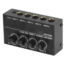 Ultra Low Noise 4 Channel Mixer for Guitars, Bass, Keyboards, Black