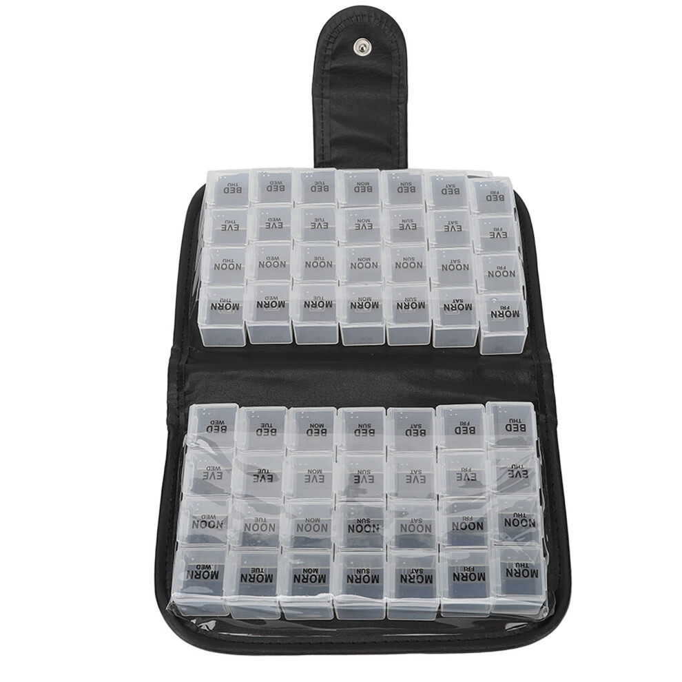 Large Medicine Storage Box 14Pcs PU Weekly Container with Multiple Compartments