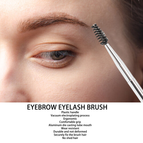 Double Ended Silver Brow & Eyelash Brush Set 2pcs Soft Hair Makeup Tools 2