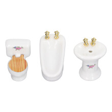 1/24 Puppenhaus-Badset 3-teilig Keramik-Blumenmuster