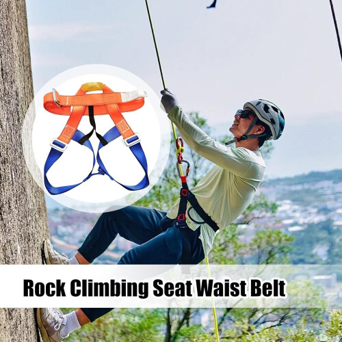 Rock Climbing Harness Half Body Safety Belt, Adjustable Straps, Thick Padding, Polyester Multicolor 2