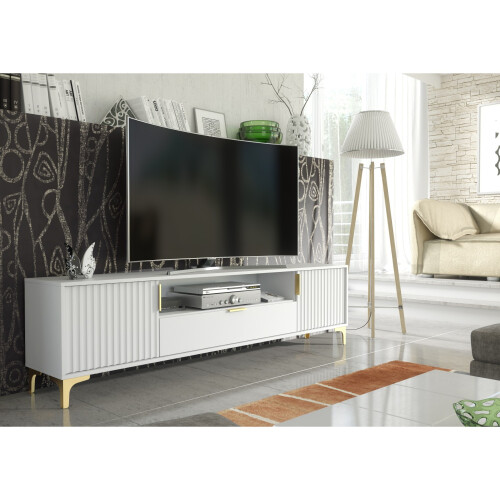 Creative Furniture Tide Crest 200cm White TV Unit Gold - Modern Fluted Design 1