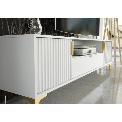 Creative Furniture Tide Crest 200cm White TV Unit Gold - Modern Fluted Design 2
