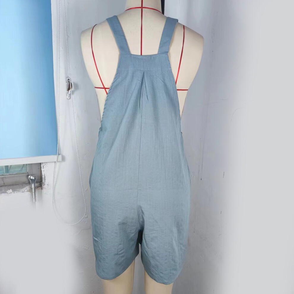 Women Casual Overalls Jumpsuit Shorts Blue Green M, Loose Fit, Pockets-image-OPC-PKZ5KKH-NEW